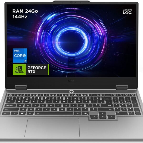 PC portable gaming Lenovo LOQ 15IRX10 15,6" Full HD 144 Hz Intel® Core™ i7 24 Go RAM 1 To SSD Nvidia GeForce RTX 5060 Gris